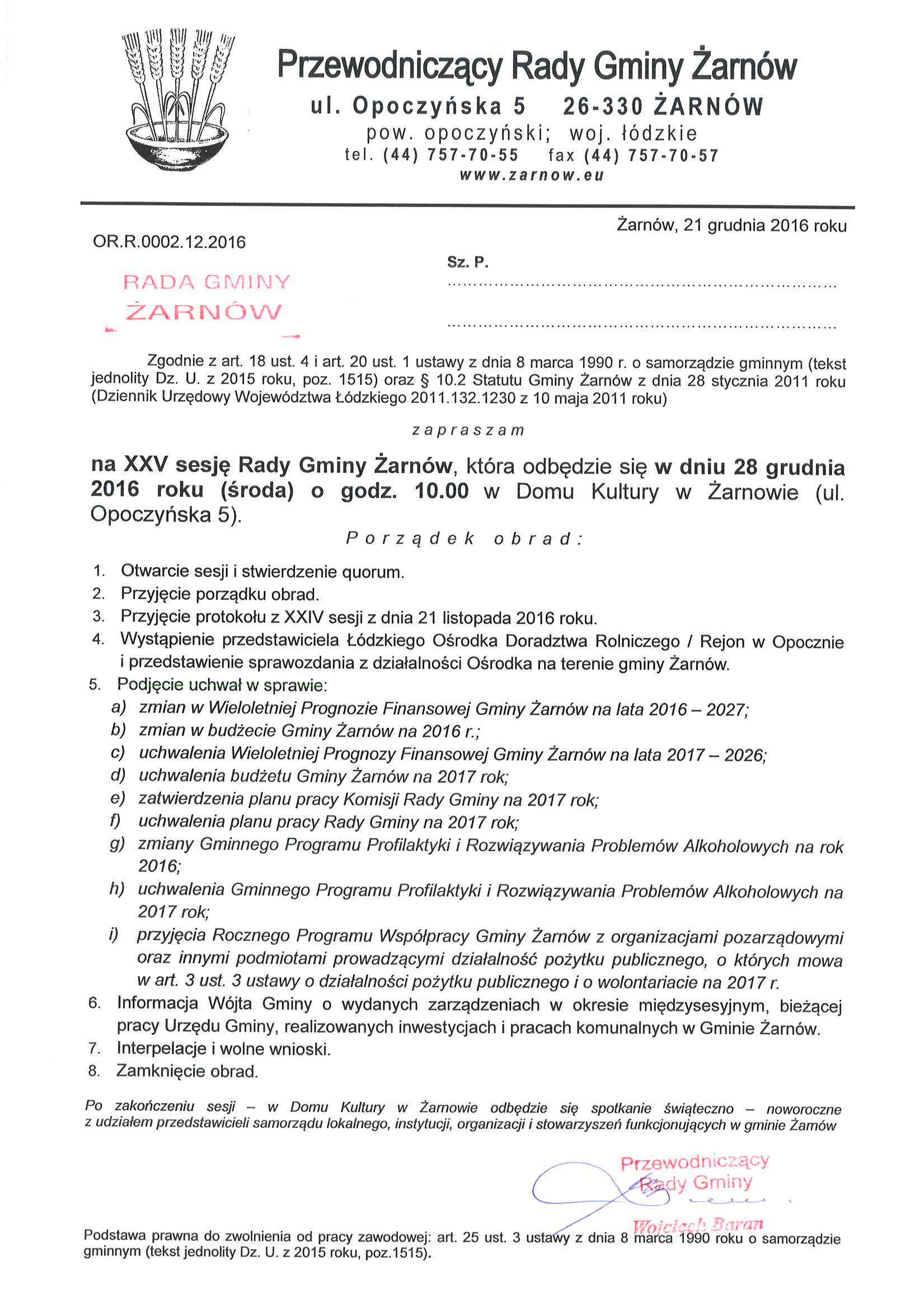zaproszenie na XXV sesję